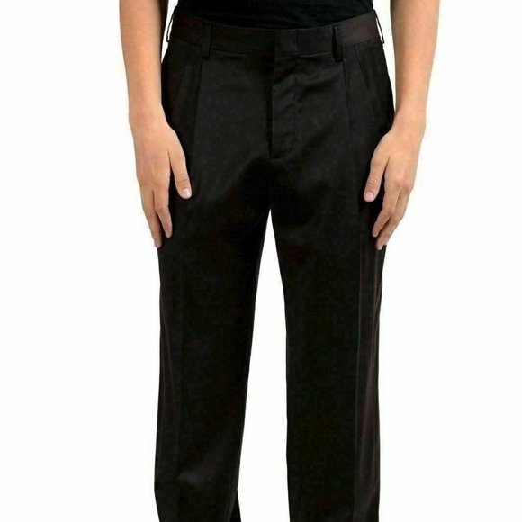 Versace Men's 100% Wool Brown Pleated Dress Pants